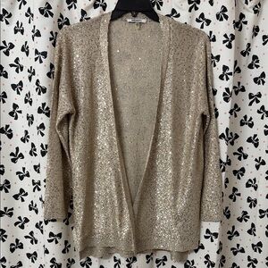 DKNY Champagne Sequin Open-Front Cardigan